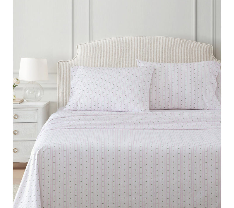 Martha Stewart Floral Stripe W hite/Pink Cotto n King Sheet Se — View 2