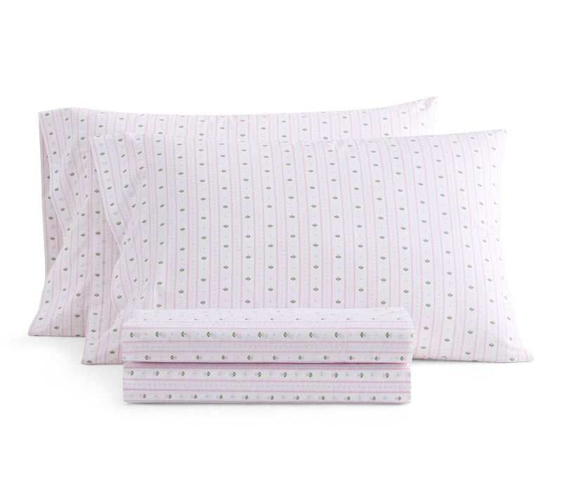 Martha Stewart Floral Stripe White/Pink CottonTwin Sheet Set — View 10