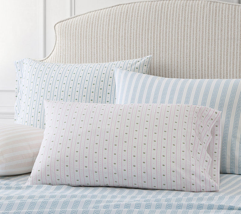 Martha Stewart Floral Stripe White/Pink CottonFull Sheet Set — View 8
