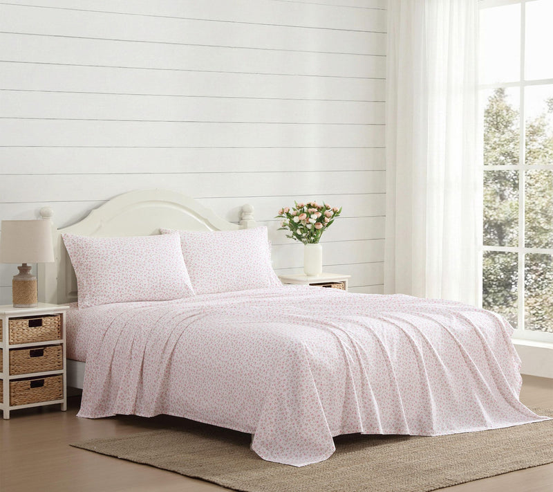 Laura Ashley Little Ditsy Pink/Green Cotton Queen Sheet Set — View 2
