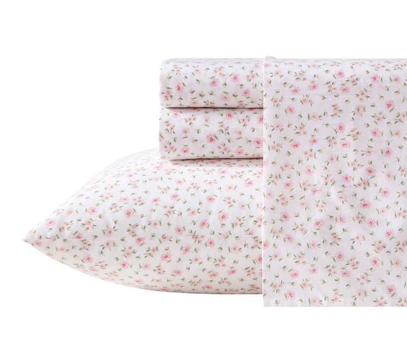 Laura Ashley Little Ditsy Pink/Green Cotton Queen Sheet Set — View 10
