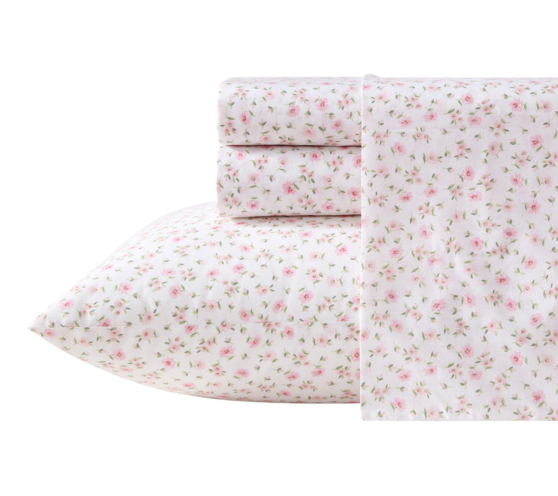 Laura Ashley Little Ditsy Pink/Green Cotton Full Sheet Set — Main view
