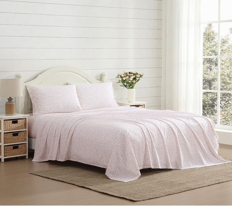 Laura Ashley Little Ditsy Pink/Green Cotton Full Sheet Set — View 2