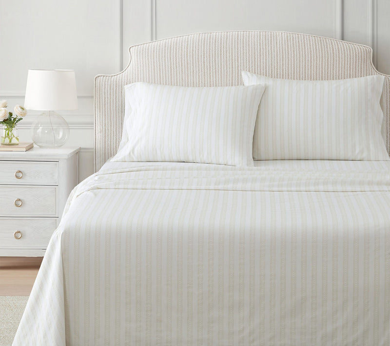 Martha Stewart Francesca Stripe White/Beige Twin Sheet Set — View 2
