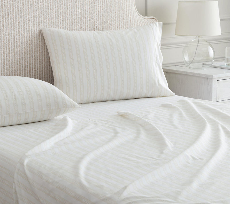 Martha Stewart Francesca Stripe White/Beige Twin Sheet Set — View 3