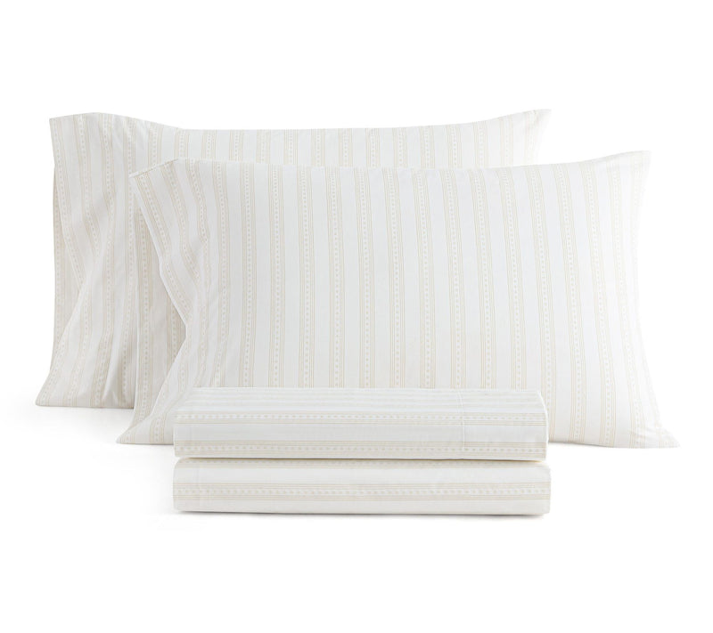 Martha Stewart Francesca Stripe White/Beige Queen Sheet Set — Main view