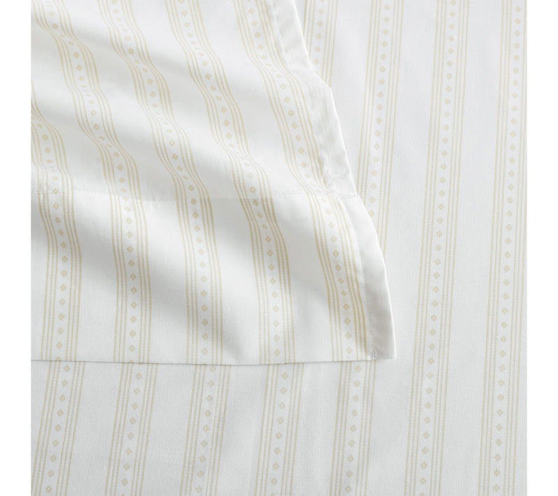 Martha Stewart Francesca Stripe White/Beige Queen Sheet Set — View 4