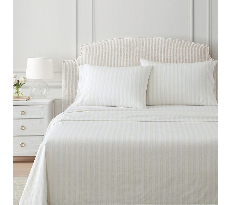 Martha Stewart Francesca Stripe White/Beige Full Sheet Set — View 2