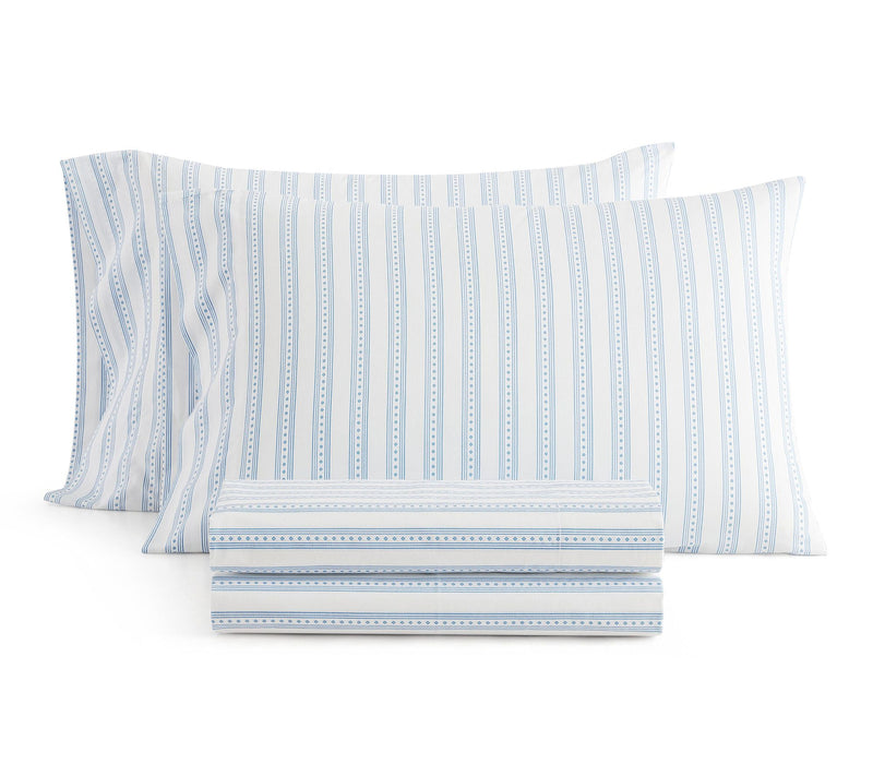 Martha Stewart Francesca Stripe White/Blue Queen Sheet Set — View 10