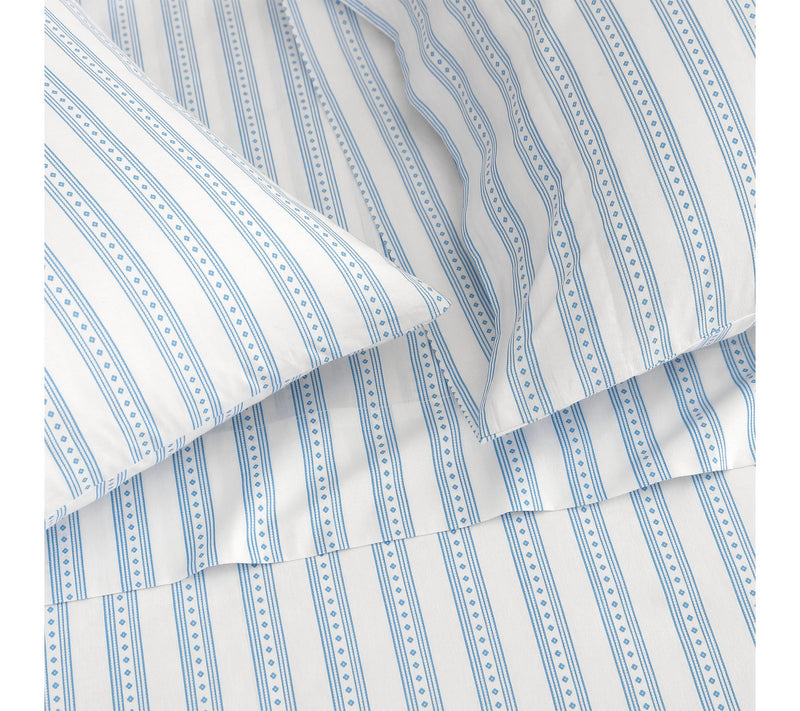 Martha Stewart Francesca Stripe White/Blue Queen Sheet Set — View 7