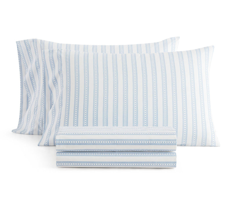 Martha Stewart Francesca Stripe White/Blue KingSheet Set — View 10