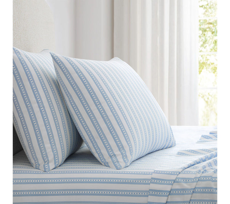 Martha Stewart Francesca Stripe White/Blue KingSheet Set — View 8