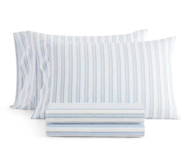 Martha Stewart Francesca Stripe White/Blue FullSheet Set — View 10