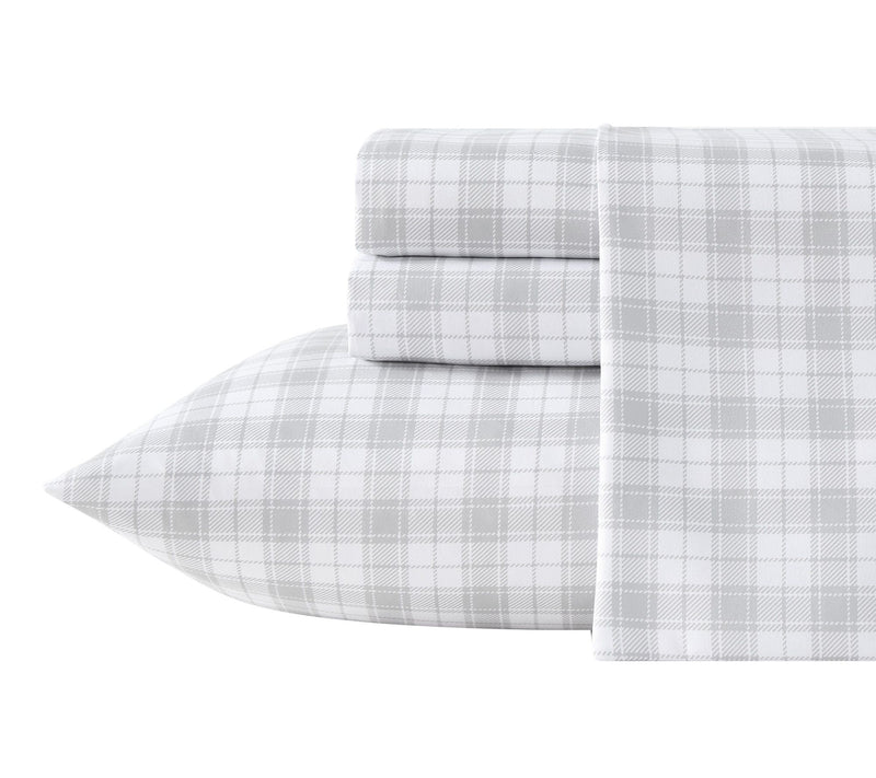 Eddie Bauer Pen stemon Plaid Wh ite/Grey Microf br Twin Sheet S — View 10