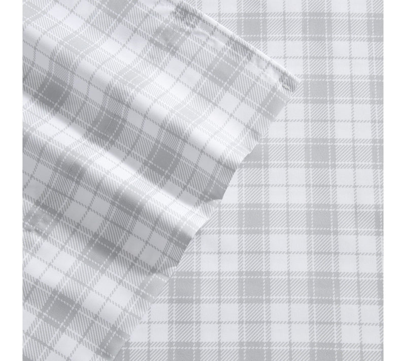 Eddie Bauer Pen stemon Plaid Wh ite/Grey Microf br King Sheet S — View 3