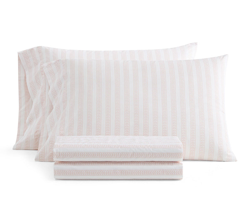 Martha Stewart Leaf Stripe White/Peach Cotton King Sheet Set — Main view