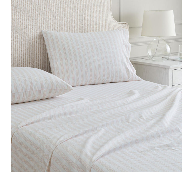 Martha Stewart Leaf Stripe White/Peach Cotton Queen Sheet Set — View 3