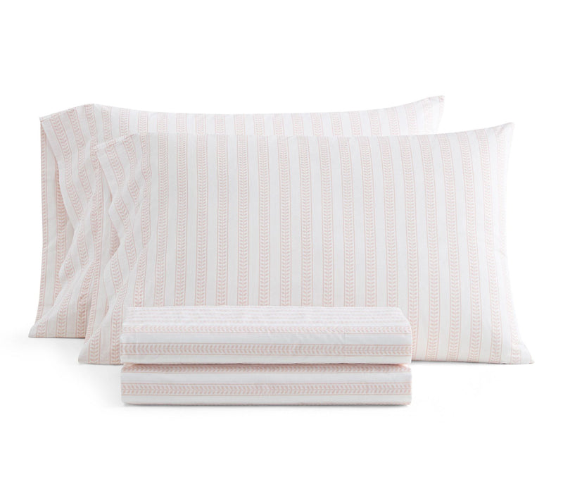 Martha Stewart Leaf Stripe White/Peach Cotton Queen Sheet Set — Main view