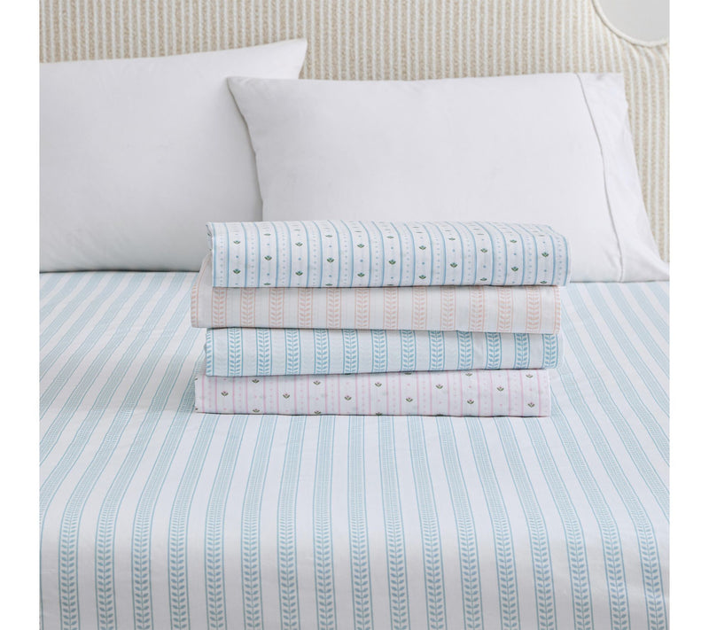 Martha Stewart Leaf Stripe White/Peach Cotton Queen Sheet Set — View 7