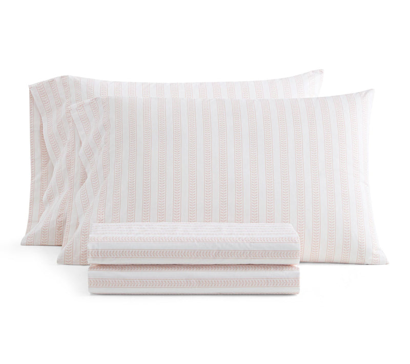 Martha Stewart Leaf Stripe White/Peach Cotton Queen Sheet Set — View 10