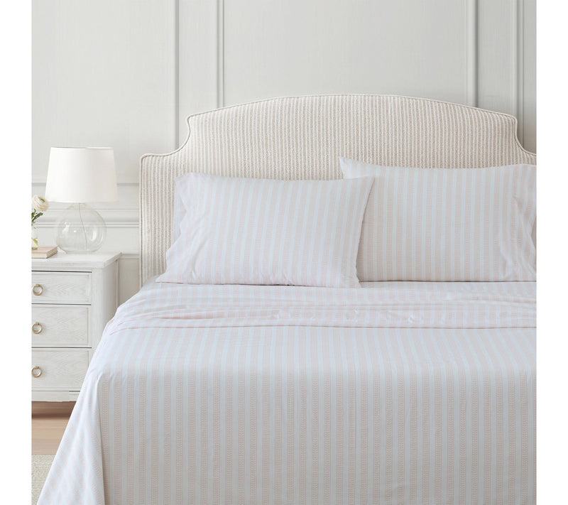 Martha Stewart Leaf Stripe White/Peach Cotton Full Sheet Set — View 2