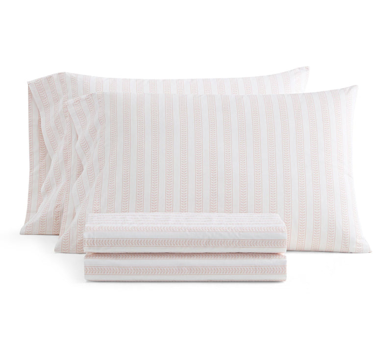 Martha Stewart Leaf Stripe White/Peach Cotton Full Sheet Set — Main view