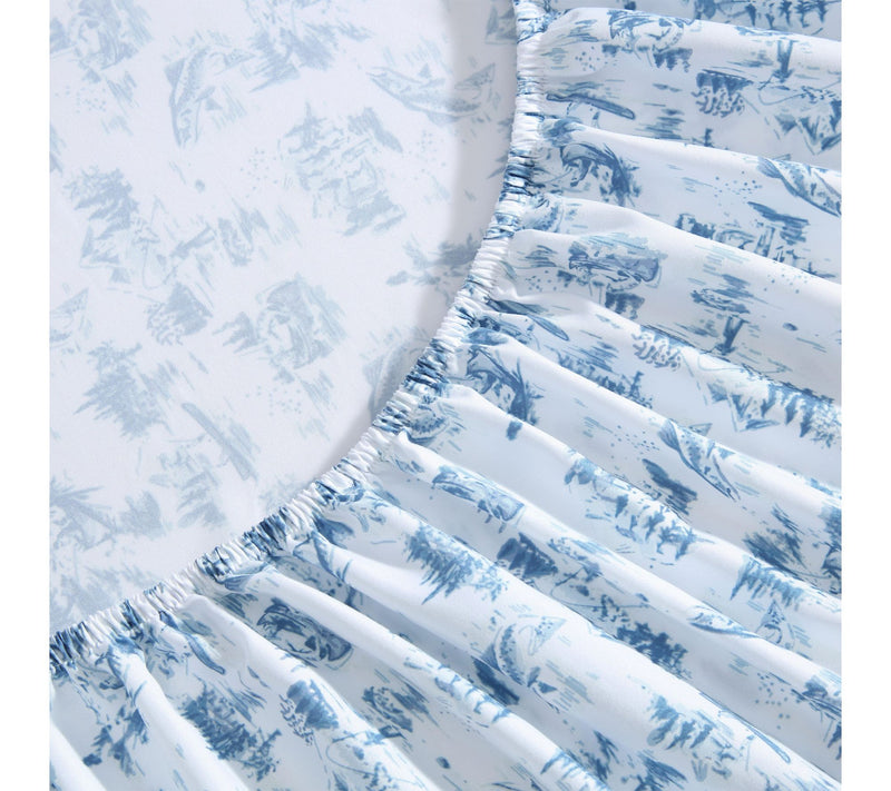 Eddie Bauer Fis h Town Toile Wh ite/Blue Microf br Twin Sheet S — View 4