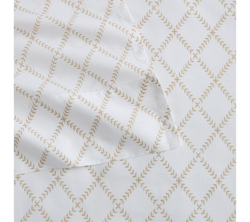 Martha Stewart Leaf Trellis White/Beige CottonQueen Sheet Set — View 4