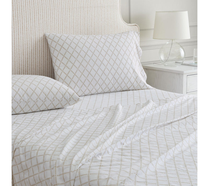 Martha Stewart Leaf Trellis White/Beige CottonQueen Sheet Set — View 3