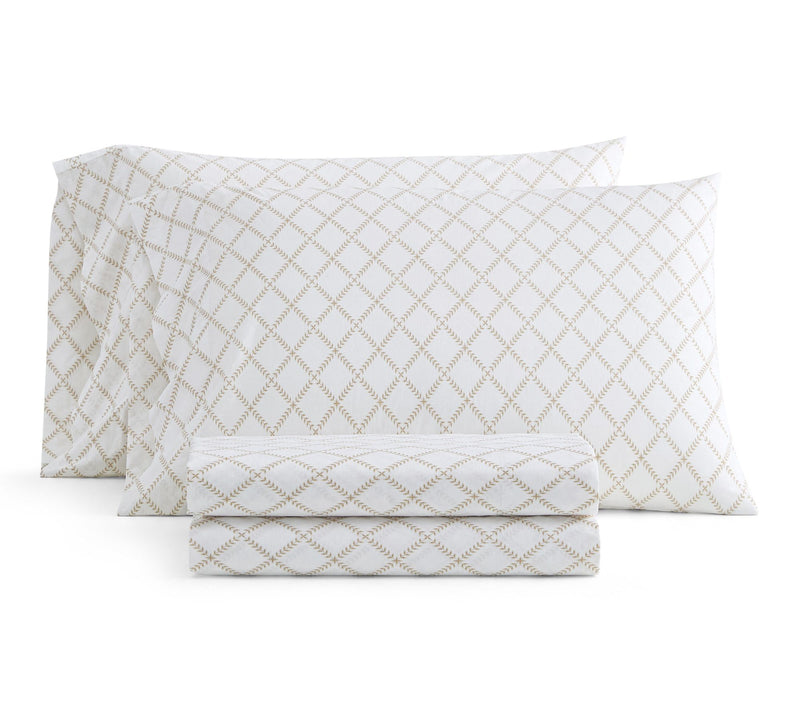 Martha Stewart Leaf Trellis White/Beige CottonTwin Sheet Set — View 10
