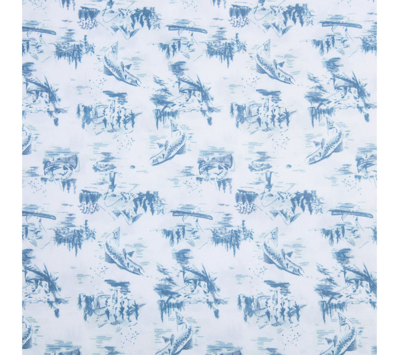 Eddie Bauer Fis h Town Toile Wh ite/Blue Microf br King Sheet S — View 5