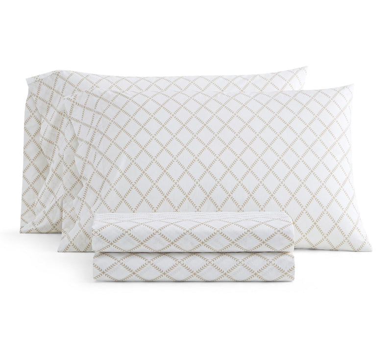 Martha Stewart Leaf Trellis White/Beige CottonKing Sheet Set — Main view