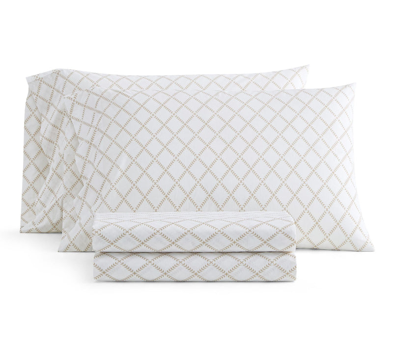Martha Stewart Leaf Trellis White/Beige CottonFull Sheet Set — Main view