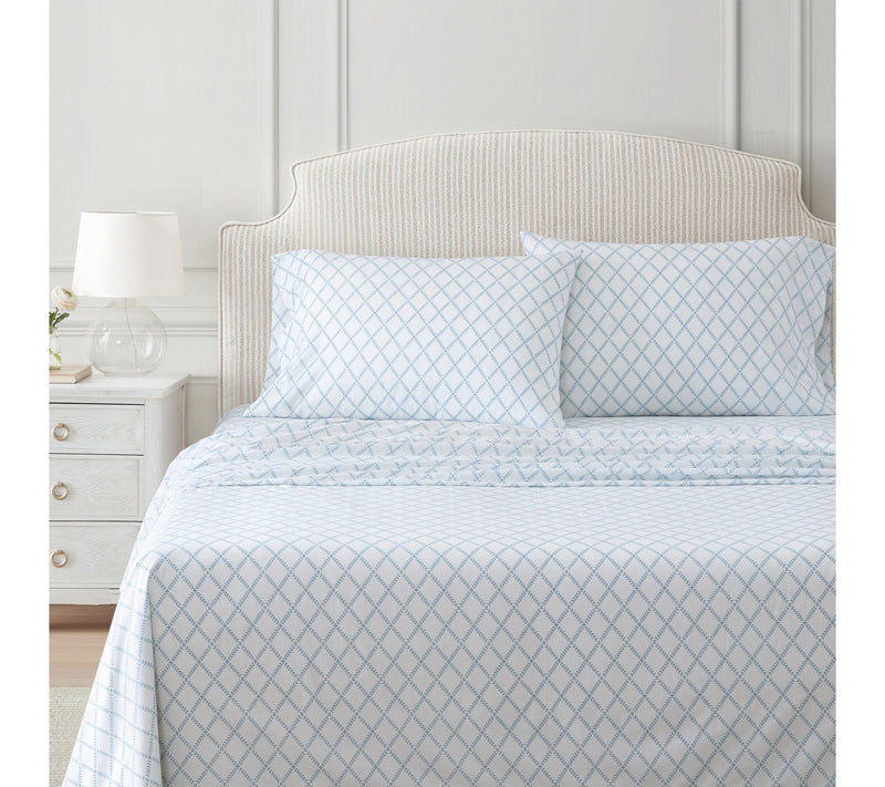 Martha Stewart Leaf Trellis White/Blue Cotton Queen Sheet Set — View 2