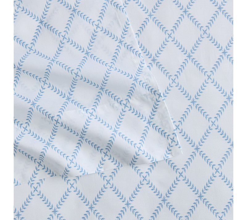 Martha Stewart Leaf Trellis White/Blue Cotton Queen Sheet Set — View 4