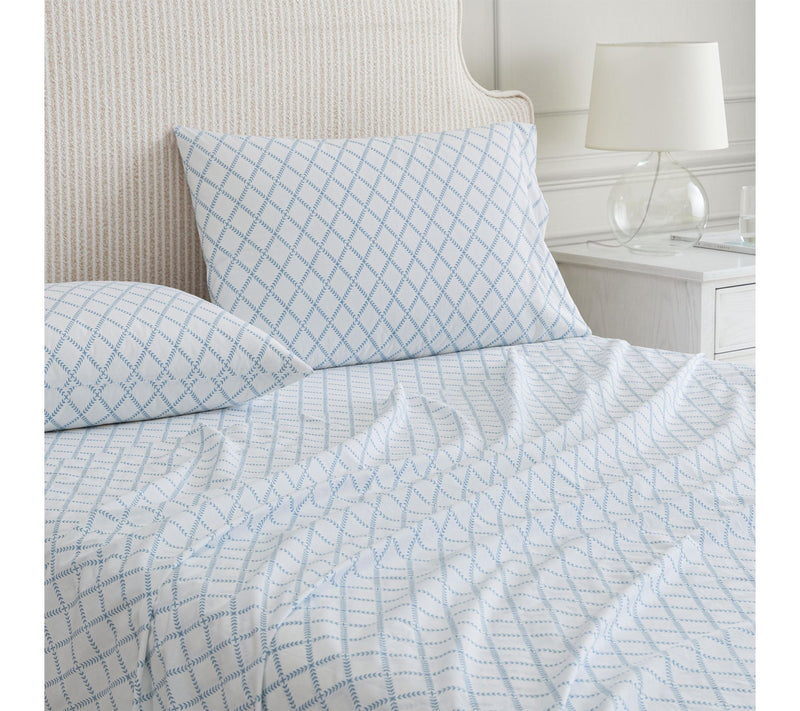 Martha Stewart Leaf Trellis White/Blue Cotton Queen Sheet Set — View 3