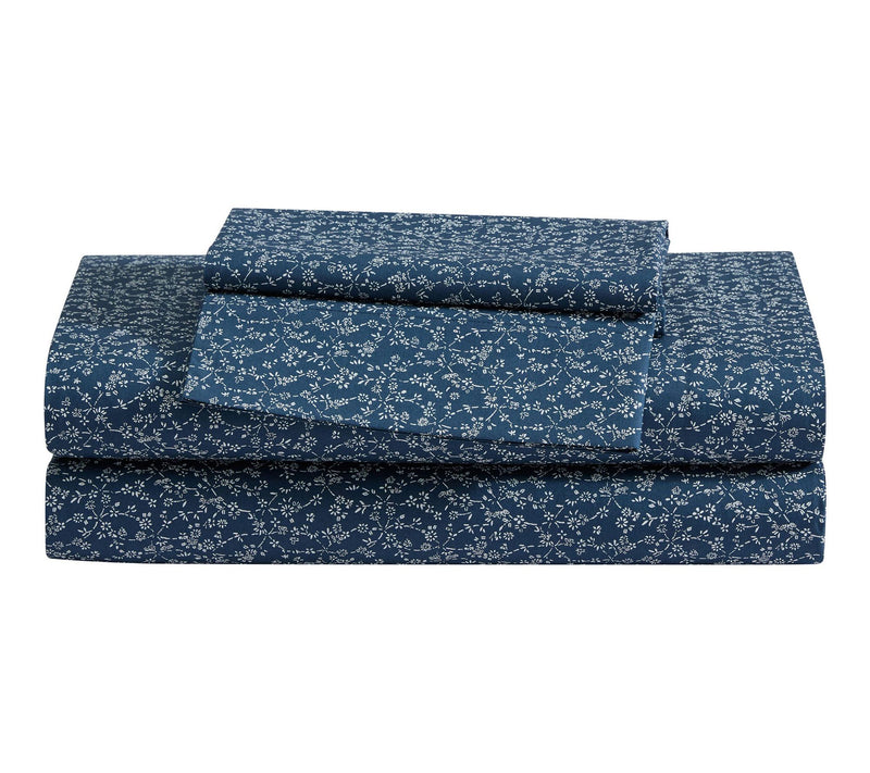 Eddie Bauer Petite Floral Blue Indigo Cotton Queen Sheet Set — View 10