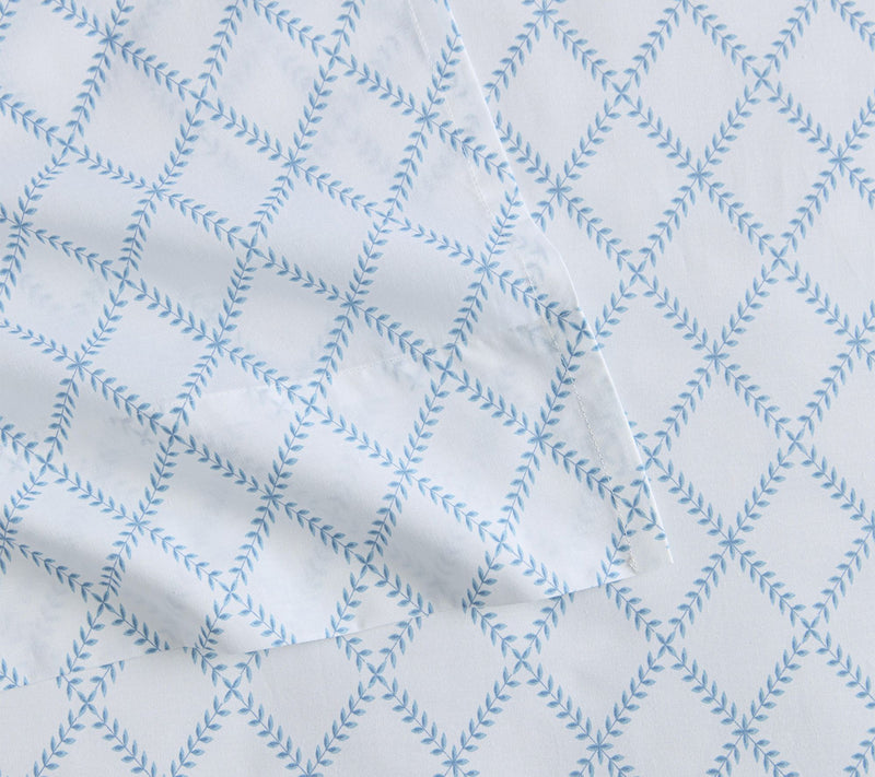 Martha Stewart Leaf Trellis White/Blue Cotton King Sheet Set — View 4