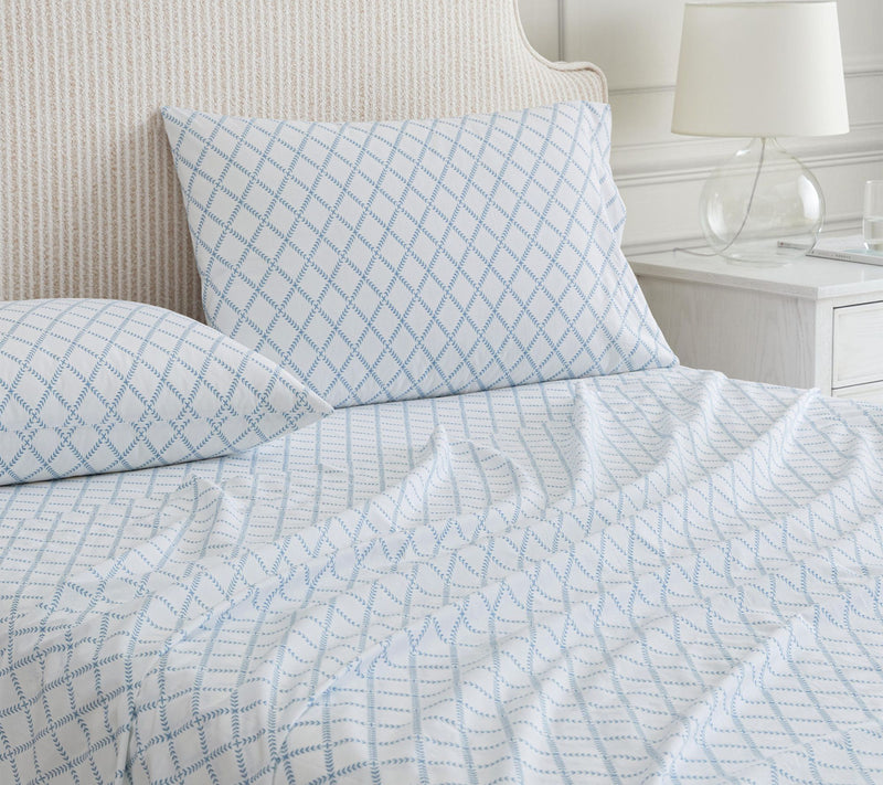 Martha Stewart Leaf Trellis White/Blue Cotton Full Sheet Set — View 3