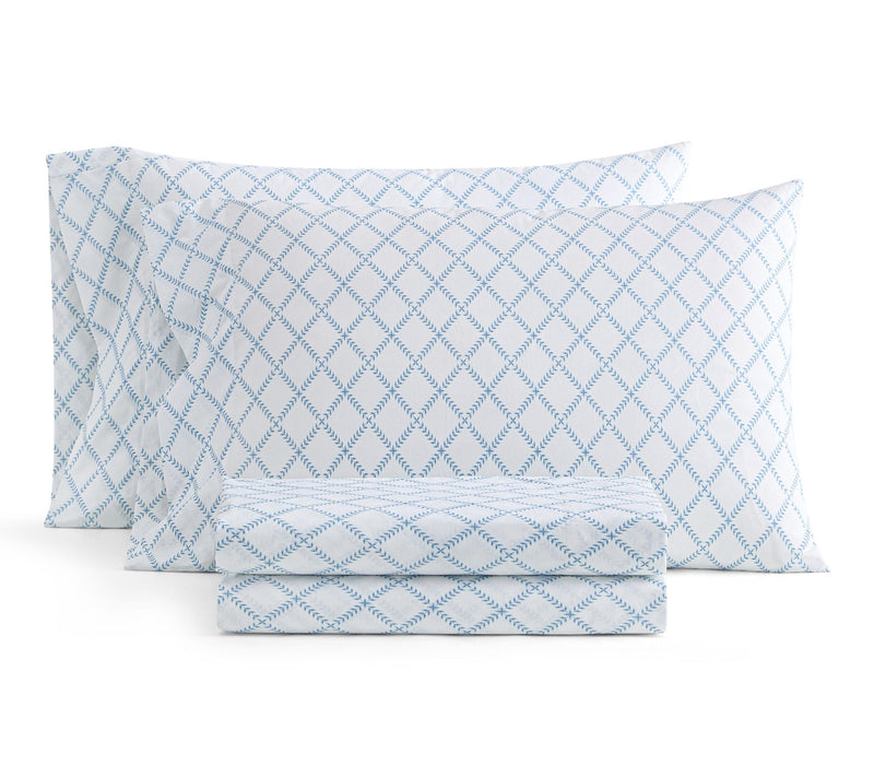 Martha Stewart Leaf Trellis White/Blue Cotton Full Sheet Set — View 10