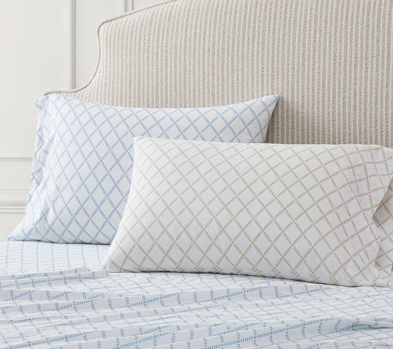 Martha Stewart Leaf Trellis White/Blue Cotton Full Sheet Set — View 8