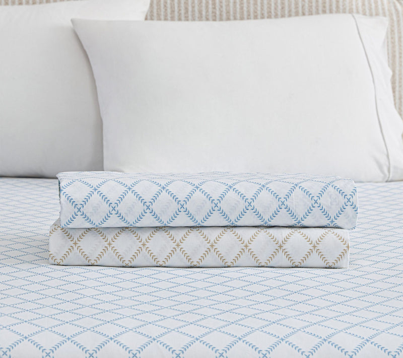 Martha Stewart Leaf Trellis White/Blue Cotton Full Sheet Set — View 7