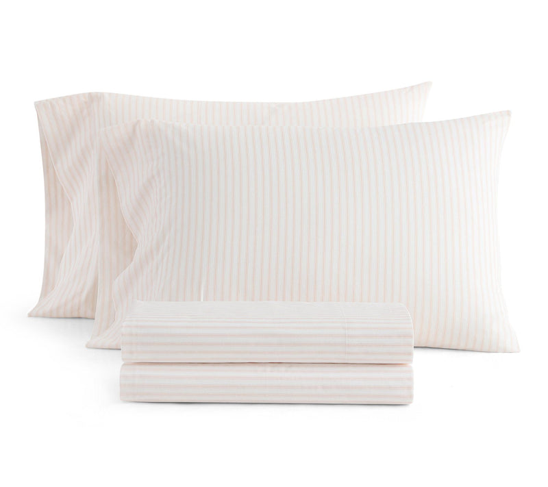 Martha Stewart Ticking Stripe White/Pink CottonTwin Sheet Set — Main view