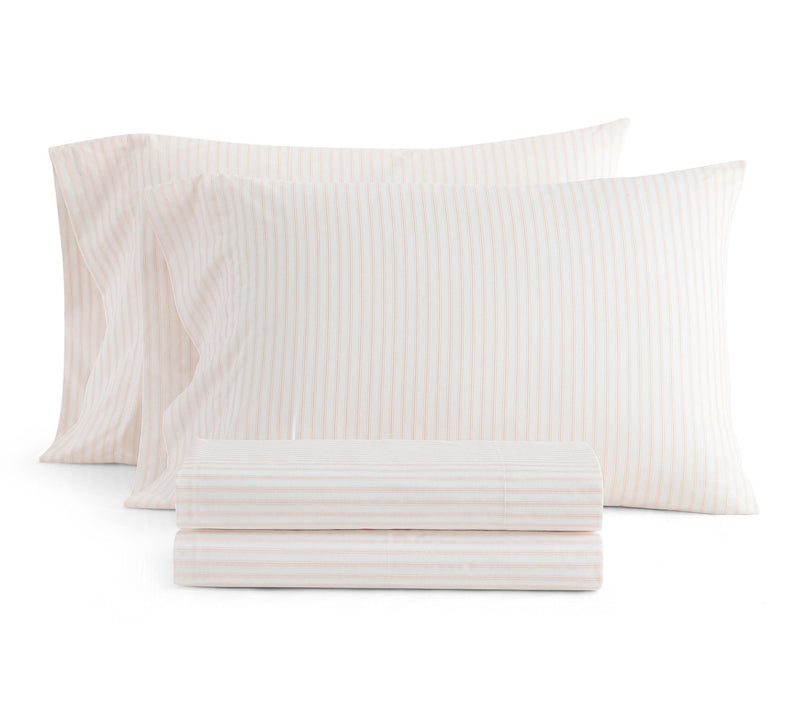 Martha Stewart Ticking Stripe White/Pink CottonTwin Sheet Set — View 10