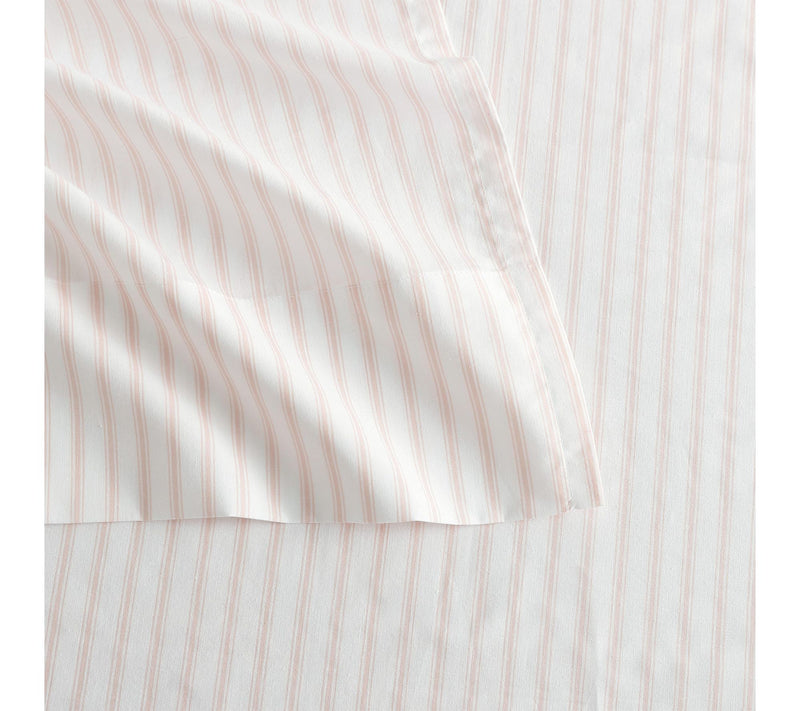 Martha Stewart Ticking Stripe White/Pnk CottonQueen Sheet Set — View 4
