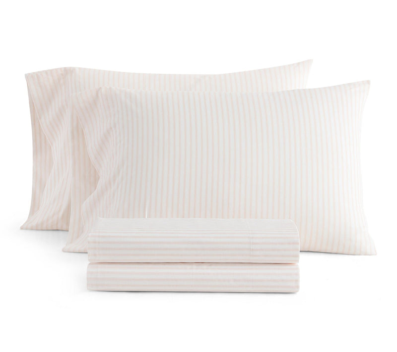 Martha Stewart Ticking Stripe White/Pnk CottonQueen Sheet Set — View 10