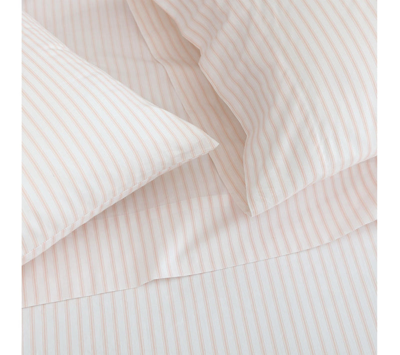 Martha Stewart Ticking Stripe White/Pink CottonKing Sheet Set — View 7