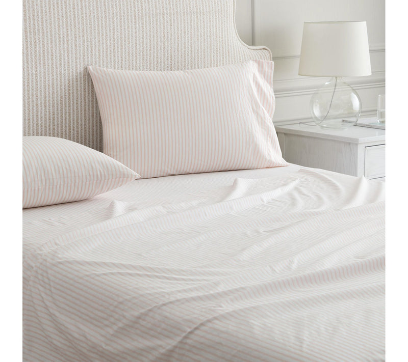 Martha Stewart Ticking Stripe White/Pink CottonKing Sheet Set — View 3