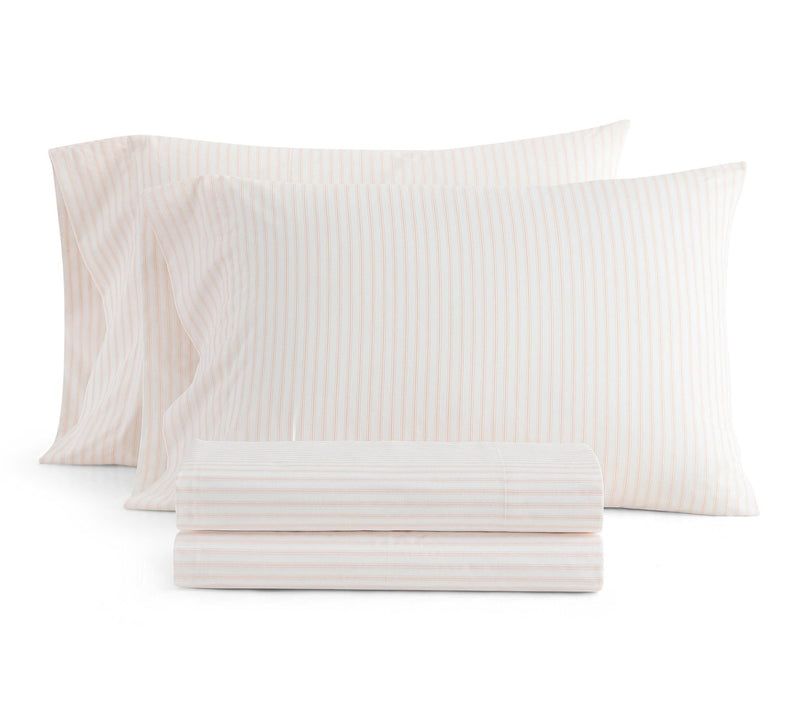 Martha Stewart Ticking Stripe White/Pnk CottonFull Sheet Set — Main view