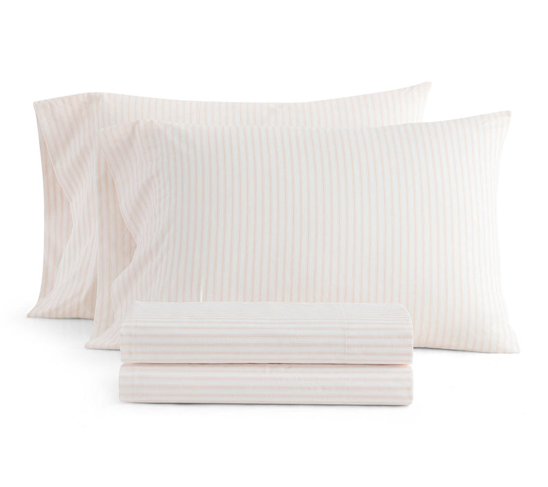 Martha Stewart Ticking Stripe White/Pnk CottonFull Sheet Set — View 10